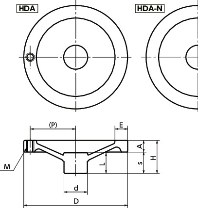 HDA-NAluminum 디스크 핸드 휠 치수도