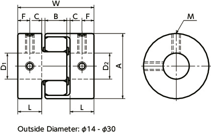 MJC-EGRFlexible Coupling - Jaw-Type - Set Screw Type寸法図