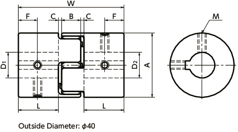 MJC-K-BLFlexible Coupling - Jaw-Type - Set Screw + Key Type寸法図