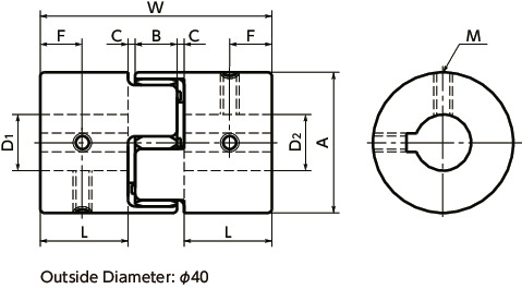 MJC-K-ERDFlexible Coupling - Jaw-Type - Set Screw + Key Type寸法図