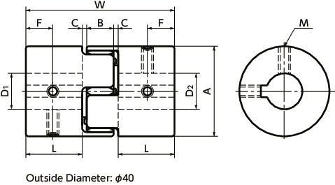 MJC-K-EWHFlexible Coupling - Jaw-Type - Set Screw + Key Type寸法図