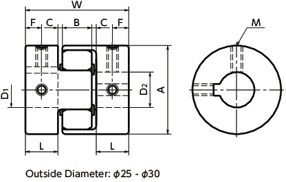 MJC-K-RDFlexible Coupling - Jaw-Type - Set Screw + Key Type寸法図