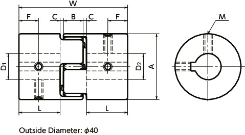 MJC-K-RDFlexible Coupling - Jaw-Type - Set Screw + Key Type寸法図