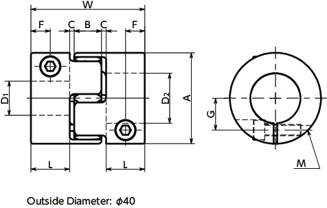 MJS-CS-BL/MJS-CS-EBL/MJS-CS-EGR/MJS-CS-ERD/MJS-CS-EWH/MJS-CS-GR/MJS-CS-RD/MJS-CS-WHFlexible Coupling -Jaw-Type (Short) - Clamping Type寸法図
