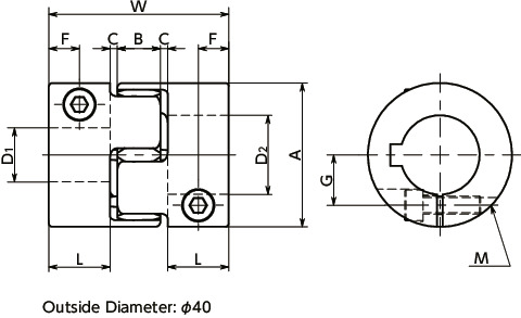 MJS-CSK-BLFlexible Coupling - Jaw-Type (Short) - Clamping + Key Type寸法図