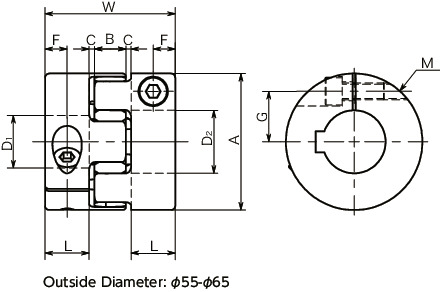 MJS-CSK-BLFlexible Coupling - Jaw-Type (Short) - Clamping + Key Type寸法図