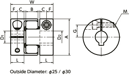MJS-CSK-BL/MJS-CSK-EBL/MJS-CSK-EGR/MJS-CSK-ERD/MJS-CSK-EWH/MJS-CSK-GR/MJS-CSK-RD/MJS-CSK-WHFlexible Coupling - Jaw-Type (Short) - Clamping + Key Type寸法図