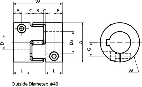 MJS-CSK-BL/MJS-CSK-EBL/MJS-CSK-EGR/MJS-CSK-ERD/MJS-CSK-EWH/MJS-CSK-GR/MJS-CSK-RD/MJS-CSK-WHFlexible Coupling - Jaw-Type (Short) - Clamping + Key Type寸法図
