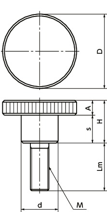 KNMS-BKKnurled Knob (Stainless Steel Black)寸法図