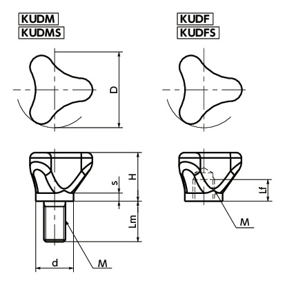 KUDMPlastic Miniature Knob寸法図