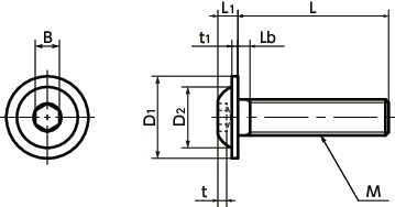 SFB-ELSocket Button Head Cap Screw with Flange (Electroless Nickel Plating)寸法図