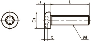 SNPXSHexalobular Socket Pan Head Machine Screws寸法図