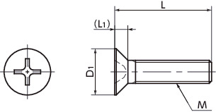 SPC-FPlastic Cross Recessed Flat Head Machine Screws - PC寸法図