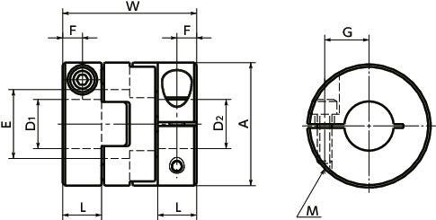 MOHS-CCleanroom / Vacuum / Heat Resistant Couplings - Oldham Type (VESPEL) - Clamping Type寸法図