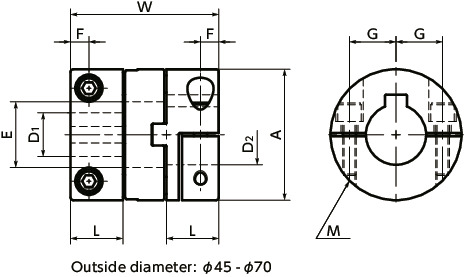 MOM-CKFlexible Couplings - Oldham Type - Clamping + Key Type寸法図