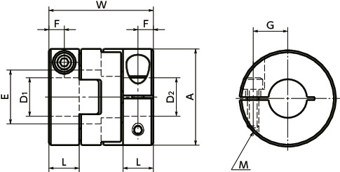 MOP-CCleanroom / Vacuum / Heat Resistant Couplings - Oldham Type (PEEK) - Clamping Type寸法図