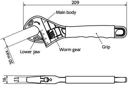 SKMWCP-200CFRTP Adjustable Wrench寸法図