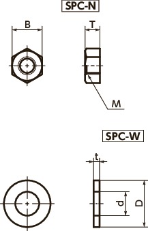 SPC-NPlastic Screw - Hex Nuts / Washers - PC寸法図