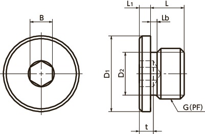 SFFSHex Socket Flange Head Screw Plugs寸法図