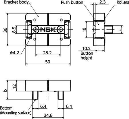 CUSH-2BQuick Positioning Brackets - For Slotted Steel - 2 Button Type寸法図