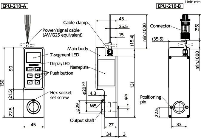 EPU-210Wired Positioning Units - Modbus Compliant寸法図