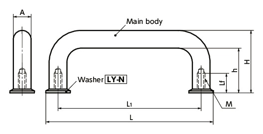 UNF-WSteel U - shaped Pull - with Washer寸法図