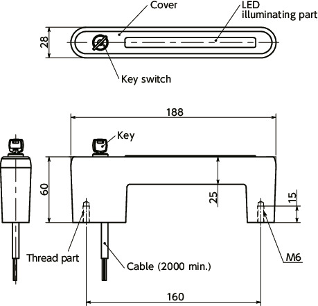 UPIF-KSLPlastic Pulls - With Key Switch And LED寸法図
