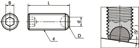 SCSS-F(INCH)Clamping Screws - Flat Ball (Inch Thread)寸法図