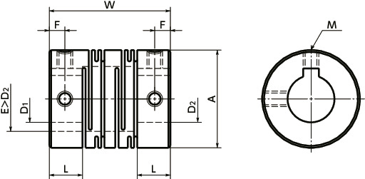 MST-KFlexible Couplings - Slit Type - Set Screw + Key Type寸法図
