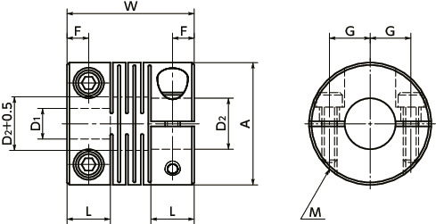 MSXP-CCleanroom / Vacuum / Heat Resistant Couplings - Slit Type (PEEK) - Clamping Type寸法図