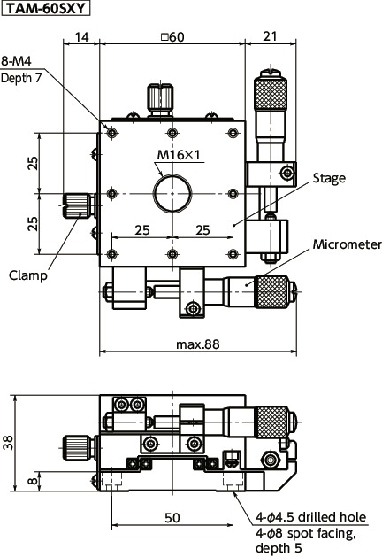TAM-SXYXY-axis Aluminum Cross Roller Stages寸法図