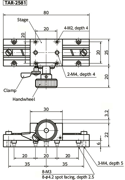 TAR-25Miniature X-axis Rack-and-Pinion Stages寸法図
