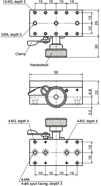 TAR-XMiniature X-axis Rack-and-Pinion Stages寸法図