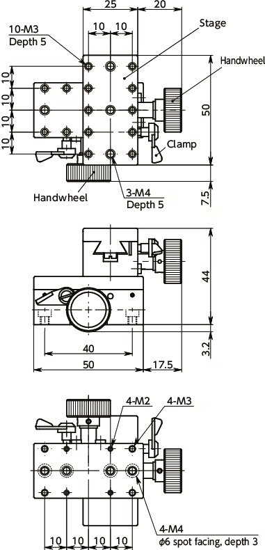 TAR-XYMiniature X / Y-axis Rack-and-Pinion Stages寸法図