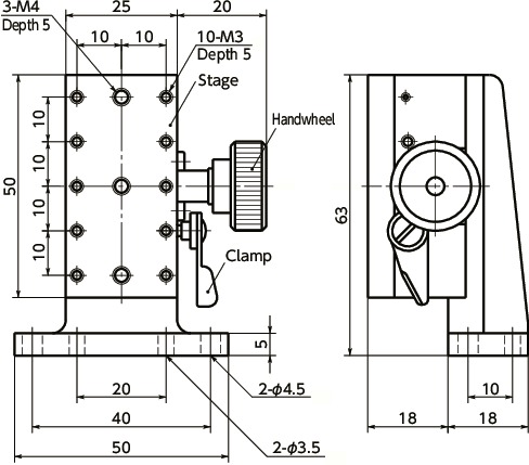 TAR-ZMiniature Z-axis Rack-and-Pinion Stages寸法図