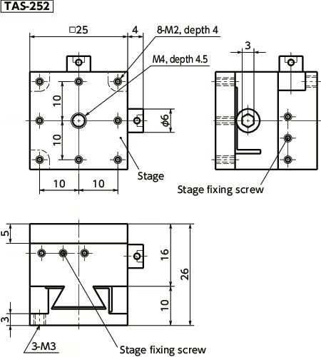 TAS-2Miniature XY-axis Block Stages寸法図