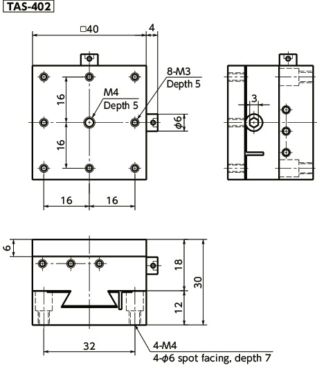 TAS-2Miniature XY-axis Block Stages寸法図