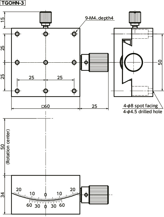 TGOHX-axis Tilting Stages寸法図