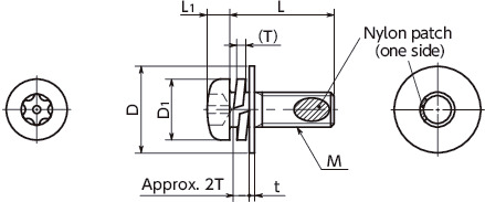 SRTSQ-TZB-ALKHexalobular Socket (with Pin) Pan Head Machine Screws with Washer with Nylon Patch寸法図