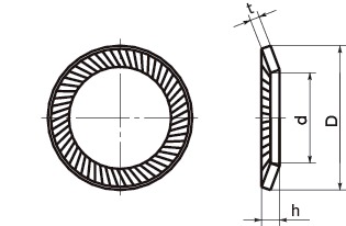 SWRRibbed Lock Washers 치수도