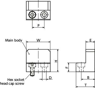 NLSDStoppers for Linear Guides, Base Mounting, Steel寸法図