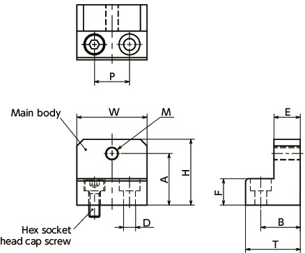NLSDNSStoppers for Linear Guides, Base Mounting, Stainless Steel, with Fine Threaded Hole for Positioning寸法図