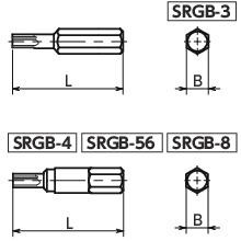 SRGBFive-Lobe Socket Bits (met Pin) voor Tamper Resistant Schroeven 寸 法 図