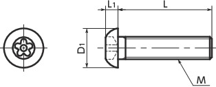 SRGSButton Head Cap Screws with Five-Lobe Holes (with Pin)寸法図