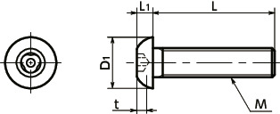 SRSASButton Head Cap Screws with Three-Lobe Holes (with Pin)寸法図