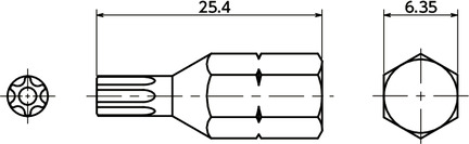 SRXBHexalobular Socket Head Cap Bits (with Pin) for Tamper Resistant Screws寸法図