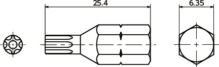 SRXBBits for Hexalobular Socket (with Pin) Tamper-Resistant Screws寸法図