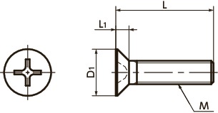 SNFTGCross Recessed Flat Head Machine Screws - High Intensity Titanium Alloy寸法図