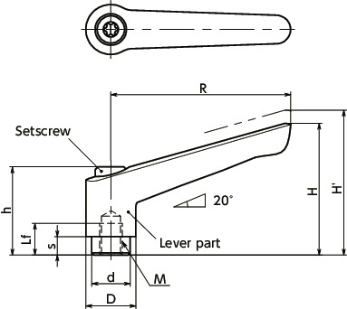 LEFPlastic Clamp Levers, Female Screw寸法図