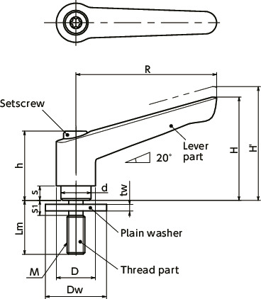 LEM-LWPlastische Klemmhebel - Integrierter Typ mit Unterlegscheibe 寸 法 図